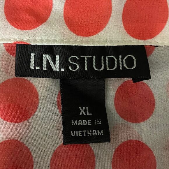 I.N. Studio Blouse XL Sheer White Pink Polka Dot Roll Tab Sleeves - Picture 12 of 12